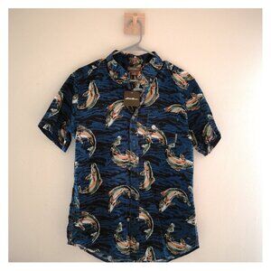 Eddie Bauer Hawaiian Shirt - Salmon/Trout - Blue - New with tag